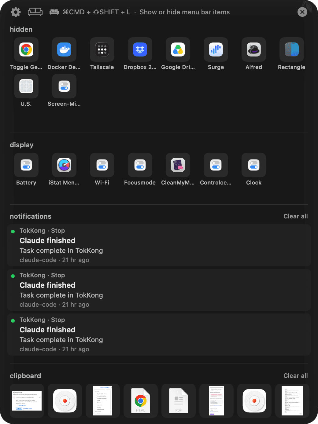 Lounge macOS menu bar manager — Notch-Aware Panel screenshot